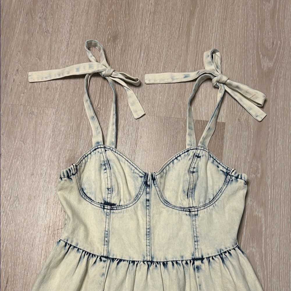 Lane 201 Bleached Denim Tie-Strap Mini Dress - Picture 3 of 6